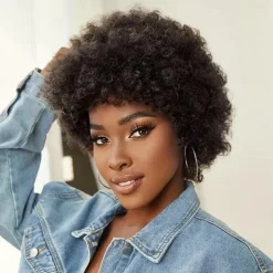 Short Curly Wigs for Black Women Human Hair Afro Kinky Curly Wig Brazilian Virgin Pixie Cut Wig Human Hair With Bangs 150% Density None Lace Front Bob Wigs