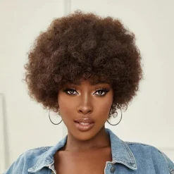 Short Curly Wigs for Black Women Human Hair Afro Kinky Curly Wig Brazilian Virgin Pixie Cut Wig Human Hair With Bangs 150% Density None Lace Front Bob Wigs