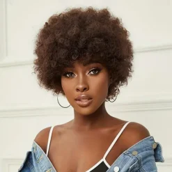 Short Curly Wigs for Black Women Human Hair Afro Kinky Curly Wig Brazilian Virgin Pixie Cut Wig Human Hair With Bangs 150% Density None Lace Front Bob Wigs