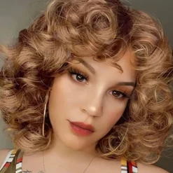 Short Curly Wigs for Black Women Afro Curly Wigs with Bangs Big Curly Wig Blonde Wigs for Black Women Light Brown Short Wigs Black Synthetic Hair Natural Wigs