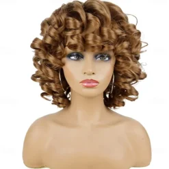 Short Curly Wigs for Black Women Afro Curly Wigs with Bangs Big Curly Wig Blonde Wigs for Black Women Light Brown Short Wigs Black Synthetic Hair Natural Wigs