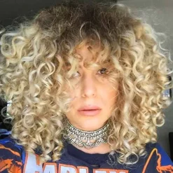 Short Curly Wigs for Black Women Afro Curly Wigs with Bangs Big Curly Wig Blonde Wigs for Black Women Light Brown Short Wigs Black Synthetic Hair Natural Wigs