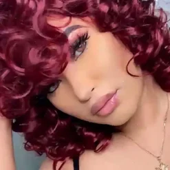 Short Curly Wigs for Black Women Afro Curly Wigs with Bangs Big Curly Wig Blonde Wigs for Black Women Light Brown Short Wigs Black Synthetic Hair Natural Wigs