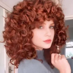 Short Curly Wigs for Black Women Afro Curly Wigs with Bangs Big Curly Wig Blonde Wigs for Black Women Light Brown Short Wigs Black Synthetic Hair Natural Wigs