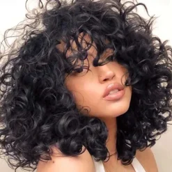 Short Curly Wigs for Black Women Afro Curly Wigs with Bangs Big Curly Wig Blonde Wigs for Black Women Light Brown Short Wigs Black Synthetic Hair Natural Wigs