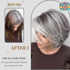Short Dark Gray Bob Wigs Wavy Layered Bob Wig with Curtain Bangs for Women Synthetic Highlight Sliver Ombre Grey Bob Wig Pixie Cut Wig Gray Hair Wigs for Women Black Mixed Gray Wavy Wig