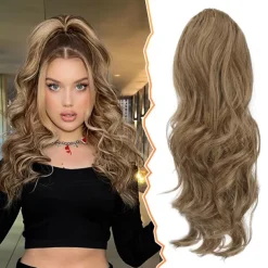 Short Drawstring Ponytail Extension, 16 In Wavy Ponytail Hair Extensions Synthetic Clip in Pony Tail Hairpieces Fake Ponytail for Women Girls Daily Halloween