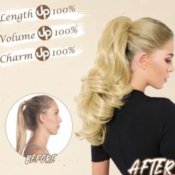 Short Drawstring Ponytail Extension, 16 In Wavy Ponytail Hair Extensions Synthetic Clip in Pony Tail Hairpieces Fake Ponytail for Women Girls Daily Halloween