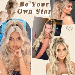 Short Drawstring Ponytail Extension, 16 In Wavy Ponytail Hair Extensions Synthetic Clip in Pony Tail Hairpieces Fake Ponytail for Women Girls Daily Halloween