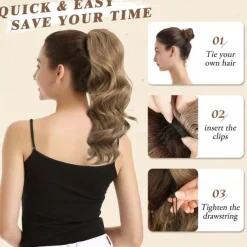 Short Drawstring Ponytail Extension, 16 In Wavy Ponytail Hair Extensions Synthetic Clip in Pony Tail Hairpieces Fake Ponytail for Women Girls Daily Halloween