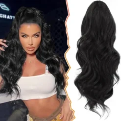 Short Drawstring Ponytail Extension, 16 In Wavy Ponytail Hair Extensions Synthetic Clip in Pony Tail Hairpieces Fake Ponytail for Women Girls Daily Halloween