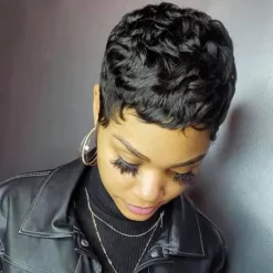Short Hair Wigs Pixie Cut Straight Short Bob Wig for Black Women 100% Brazilian Virgin Human Hair Non Lace Full Machine Made 6 inch Natural Black Color Pixie Wig