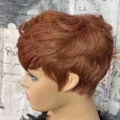 Short Honey Blonde Bob Pixie Cut Wig Natural Wave Brazilian Remy Full Machine Made Human Hair Wig With Bangs For Black Women