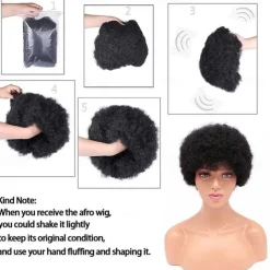 Short Human Hair Afro Wigs for Black Women and Men Glueless Wear and Go Wig 150% Density 70s 80s Afro Kinky Curly Full Machine Made Human Hair Wigs for Daily Party Use Cosplay Wig Halloween Hair Wig