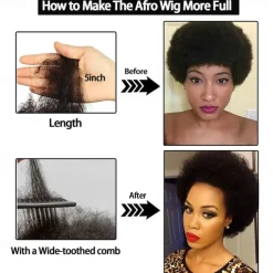 Short Human Hair Afro Wigs for Black Women and Men Glueless Wear and Go Wig 150% Density 70s 80s Afro Kinky Curly Full Machine Made Human Hair Wigs for Daily Party Use Cosplay Wig Halloween Hair Wig