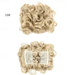 Short Messy Curly Dish Hair Bun Extension Easy Stretch Hair Combs Clip In Chignon Tray Ponytail Hairpieces - Dark Brown To Light Auburn
