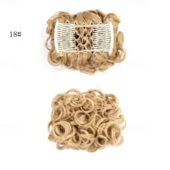 Short Messy Curly Dish Hair Bun Extension Easy Stretch Hair Combs Clip In Chignon Tray Ponytail Hairpieces - Dark Brown To Light Auburn