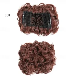 Short Messy Curly Dish Hair Bun Extension Easy Stretch Hair Combs Clip In Chignon Tray Ponytail Hairpieces - Dark Brown To Light Auburn