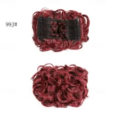 Short Messy Curly Dish Hair Bun Extension Easy Stretch Hair Combs Clip In Chignon Tray Ponytail Hairpieces - Dark Brown To Light Auburn