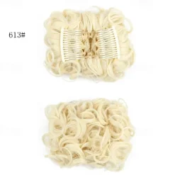 Short Messy Curly Dish Hair Bun Extension Easy Stretch Hair Combs Clip In Chignon Tray Ponytail Hairpieces - Dark Brown To Light Auburn