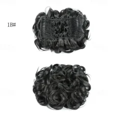 Short Messy Curly Dish Hair Bun Extension Easy Stretch Hair Combs Clip In Chignon Tray Ponytail Hairpieces - Dark Brown To Light Auburn