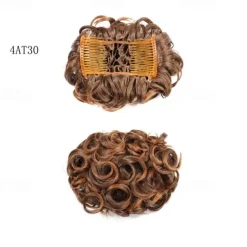 Short Messy Curly Dish Hair Bun Extension Easy Stretch Hair Combs Clip In Chignon Tray Ponytail Hairpieces - Dark Brown To Light Auburn