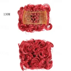 Short Messy Curly Dish Hair Bun Extension Easy Stretch Hair Combs Clip In Chignon Tray Ponytail Hairpieces - Dark Brown To Light Auburn