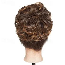 Short Messy Curly Dish Hair Bun Extension Easy Stretch Hair Combs Clip In Chignon Tray Ponytail Hairpieces - Dark Brown To Light Auburn