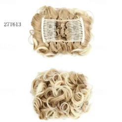 Short Messy Curly Dish Hair Bun Extension Easy Stretch Hair Combs Clip In Chignon Tray Ponytail Hairpieces - Dark Brown To Light Auburn