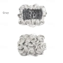 Short Messy Curly Dish Hair Bun Extension Easy Stretch Hair Combs Clip In Chignon Tray Ponytail Hairpieces - Dark Brown To Light Auburn