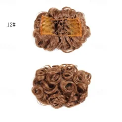 Short Messy Curly Dish Hair Bun Extension Easy Stretch Hair Combs Clip In Chignon Tray Ponytail Hairpieces - Dark Brown To Light Auburn