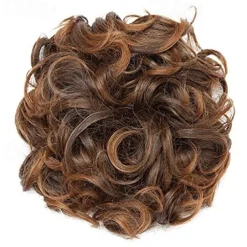 Short Messy Curly Dish Hair Bun Extension Easy Stretch Hair Combs Clip In Chignon Tray Ponytail Hairpieces - Dark Brown To Light Auburn