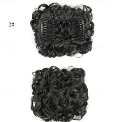 Short Messy Curly Dish Hair Bun Extension Easy Stretch Hair Combs Clip In Chignon Tray Ponytail Hairpieces - Dark Brown To Light Auburn
