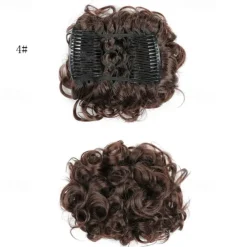 Short Messy Curly Dish Hair Bun Extension Easy Stretch Hair Combs Clip In Chignon Tray Ponytail Hairpieces - Dark Brown To Light Auburn