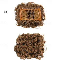 Short Messy Curly Dish Hair Bun Extension Easy Stretch Hair Combs Clip In Chignon Tray Ponytail Hairpieces - Dark Brown To Light Auburn