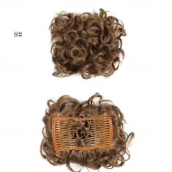 Short Messy Curly Dish Hair Bun Extension Easy Stretch Hair Combs Clip In Chignon Tray Ponytail Hairpieces - Dark Brown To Light Auburn