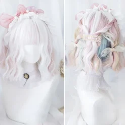 Short natural wave wig heat resistant Synthetic hair cute teen Lolita Bob wig belt bangs Cosplay wig ladies full wig Halloween Wigs