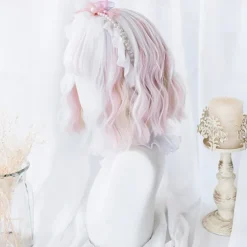 Short natural wave wig heat resistant Synthetic hair cute teen Lolita Bob wig belt bangs Cosplay wig ladies full wig Halloween Wigs