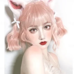 Short natural wave wig heat resistant Synthetic hair cute teen Lolita Bob wig belt bangs Cosplay wig ladies full wig Halloween Wigs