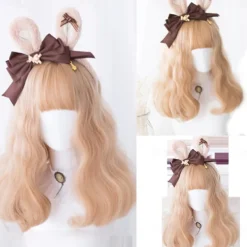 Short natural wave wig heat resistant Synthetic hair cute teen Lolita Bob wig belt bangs Cosplay wig ladies full wig Halloween Wigs