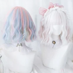 Short natural wave wig heat resistant Synthetic hair cute teen Lolita Bob wig belt bangs Cosplay wig ladies full wig Halloween Wigs
