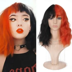 Short natural wave wig heat resistant Synthetic hair cute teen Lolita Bob wig belt bangs Cosplay wig ladies full wig Halloween Wigs