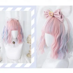 Short natural wave wig heat resistant Synthetic hair cute teen Lolita Bob wig belt bangs Cosplay wig ladies full wig Halloween Wigs