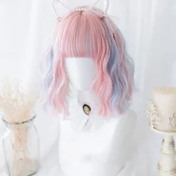 Short natural wave wig heat resistant Synthetic hair cute teen Lolita Bob wig belt bangs Cosplay wig ladies full wig Halloween Wigs
