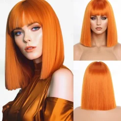 Short Orange Bob Wigs with BangsShort Straight Bob Orange Wigs for Women Hair Bob Cut Wig Shoulder Length WigNatural Looking Cosplay Daily Party Wig Halloween Christmas Party Wigs
