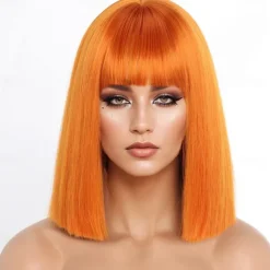 Short Orange Bob Wigs with BangsShort Straight Bob Orange Wigs for Women Hair Bob Cut Wig Shoulder Length WigNatural Looking Cosplay Daily Party Wig Halloween Christmas Party Wigs