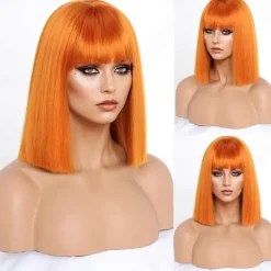 Short Orange Bob Wigs with BangsShort Straight Bob Orange Wigs for Women Hair Bob Cut Wig Shoulder Length WigNatural Looking Cosplay Daily Party Wig Halloween Christmas Party Wigs