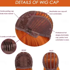 Short Orange Bob Wigs with BangsShort Straight Bob Orange Wigs for Women Hair Bob Cut Wig Shoulder Length WigNatural Looking Cosplay Daily Party Wig Halloween Christmas Party Wigs