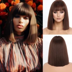 Short Orange Bob Wigs with BangsShort Straight Bob Orange Wigs for Women Hair Bob Cut Wig Shoulder Length WigNatural Looking Cosplay Daily Party Wig Halloween Christmas Party Wigs