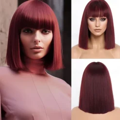 Short Orange Bob Wigs with BangsShort Straight Bob Orange Wigs for Women Hair Bob Cut Wig Shoulder Length WigNatural Looking Cosplay Daily Party Wig Halloween Christmas Party Wigs